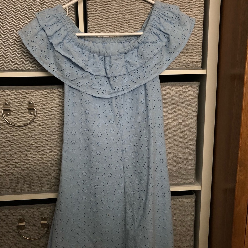Blue H&M Ruffle Off the Shoulder Eyelet Dress